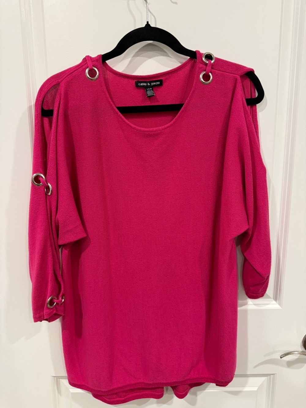 Cable & Gauge Hot Pink Grommet Cold-Shoulder Top